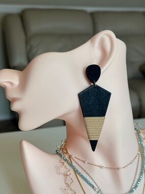 Black and Tan Geometric Drop Earrings